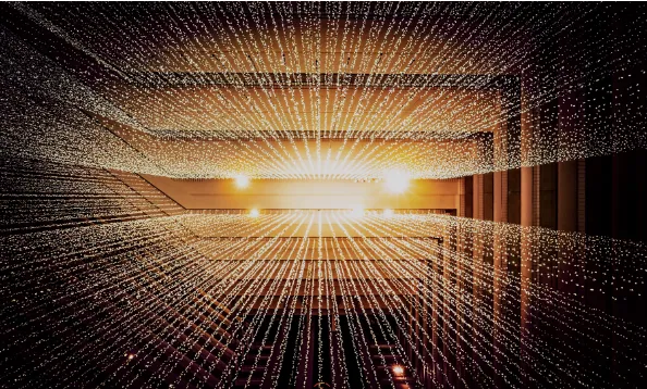 Abstract illustration of data flows and AI in financial technology